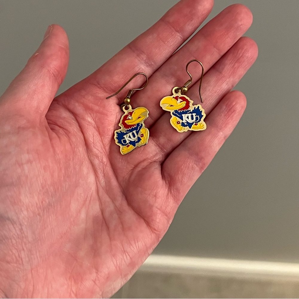 Gold Kansas Jayhawks drop earrings. Excellent condition!